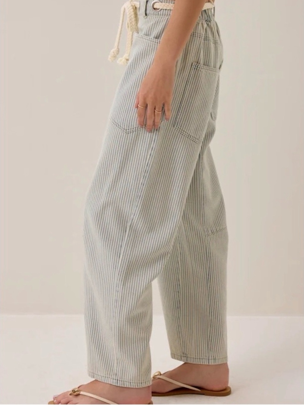 J.O.A. Rhea Stripe Soft Cotton Denim barrel leg Pant Sz Small Coastal sz S